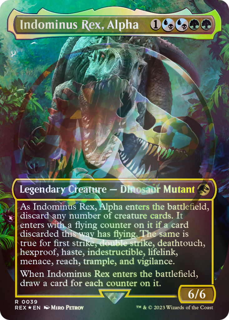 jurassic park emblem cards mtg Indominus Rex, Alpha | Universes Beyond: World Collection Foil well there it is Life Finds a Way