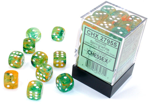 Nebula: 12mm d6 Spring/white Luminary Dice Block (36 dice)