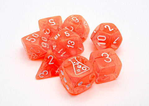 Lab Dice Translucent: Neon Orange/White 7-Die Set (with bonus die)