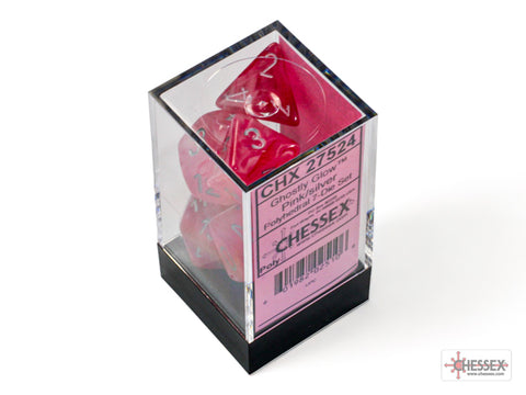 Ghostly Glow: Polyhedral Pink/silver (7-Dice Set)