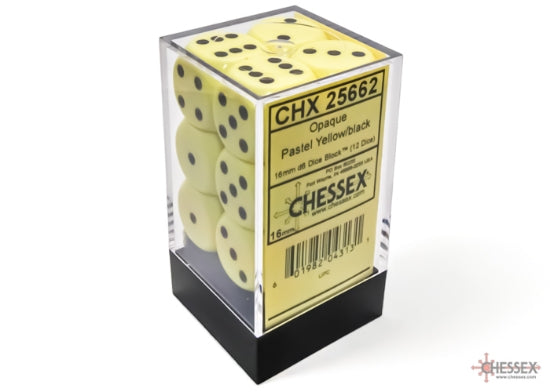 Opaque: 16mm D6 Pastel Yellow/black (12 Dice)