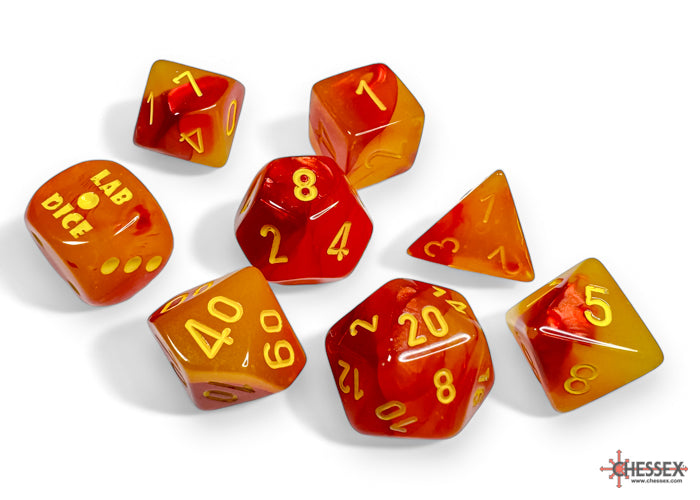 Lab Dice 8 Gemini: Gellow-Red/yellow Luminary 7-Die Set (with bonus die)