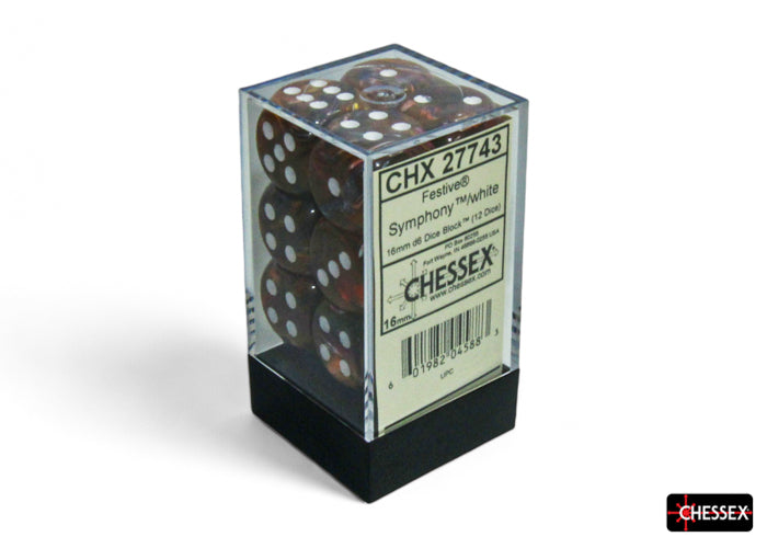 Festive: 16mm D6 Symphony/white Dice Block (12 dice)