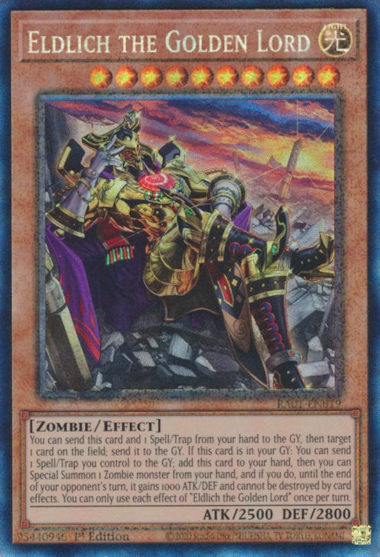 eldlich cards yugioh Yu-Gi-Oh! The Golden Lord (Platinum Secret Rare) - RA01-EN019 - Platinum Secret Rare it gains 1000 ATK/DEF and cannot be destroyed by card effects Fallen Angel of the Golden