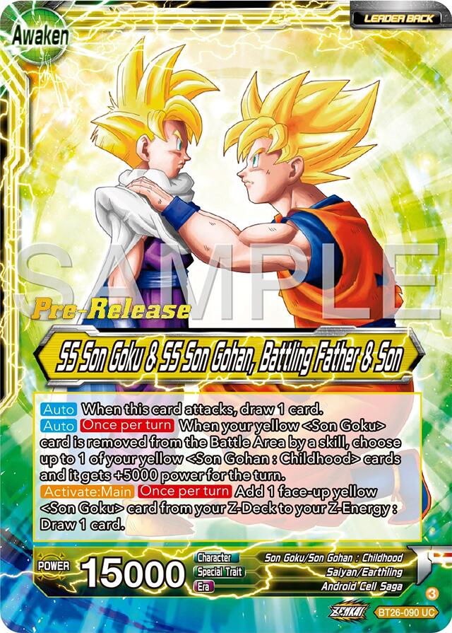 dragon ball super card game pre release SS Son Goku // SS Son Goku & SS Son Gohan, Battling Father & Son (BT26