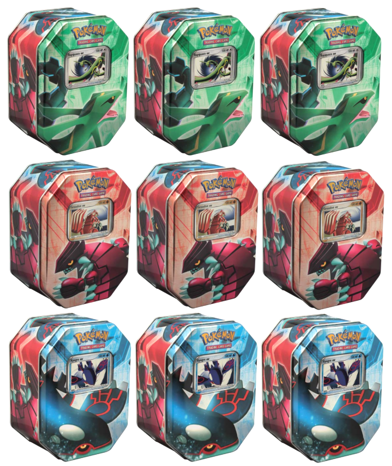 EX - Collector's Tin Display (Kyogre EX, Groudon EX & Rayquaza EX) EX - Collector's Tin Display (Kyogre EX, Groudon EX & Rayquaza EX)