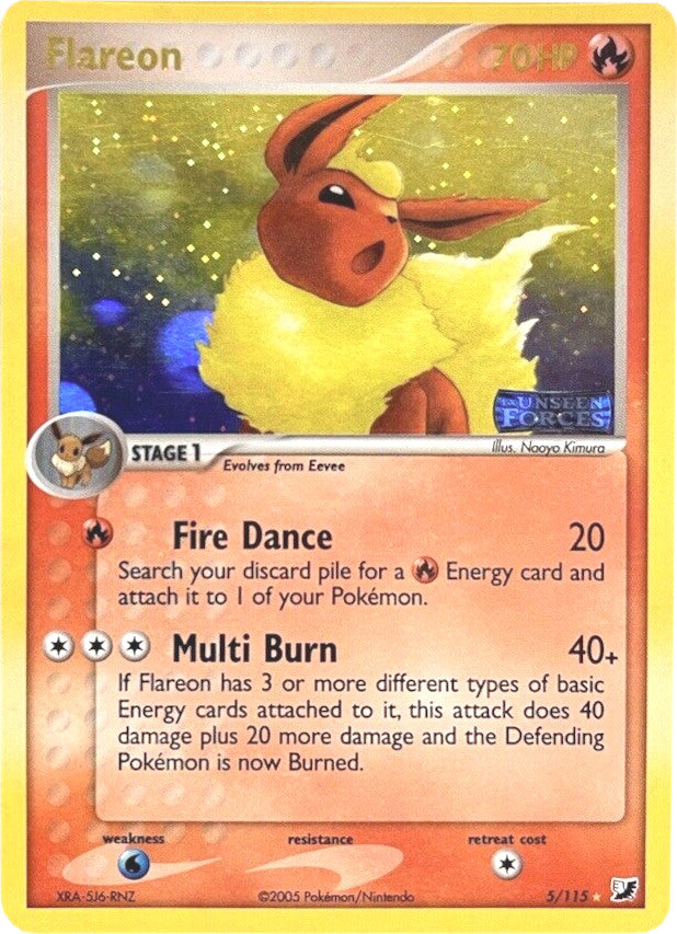 flareon pokemon card holographic Flareon (5/115) (Stamped) [EX: Unseen Forces]