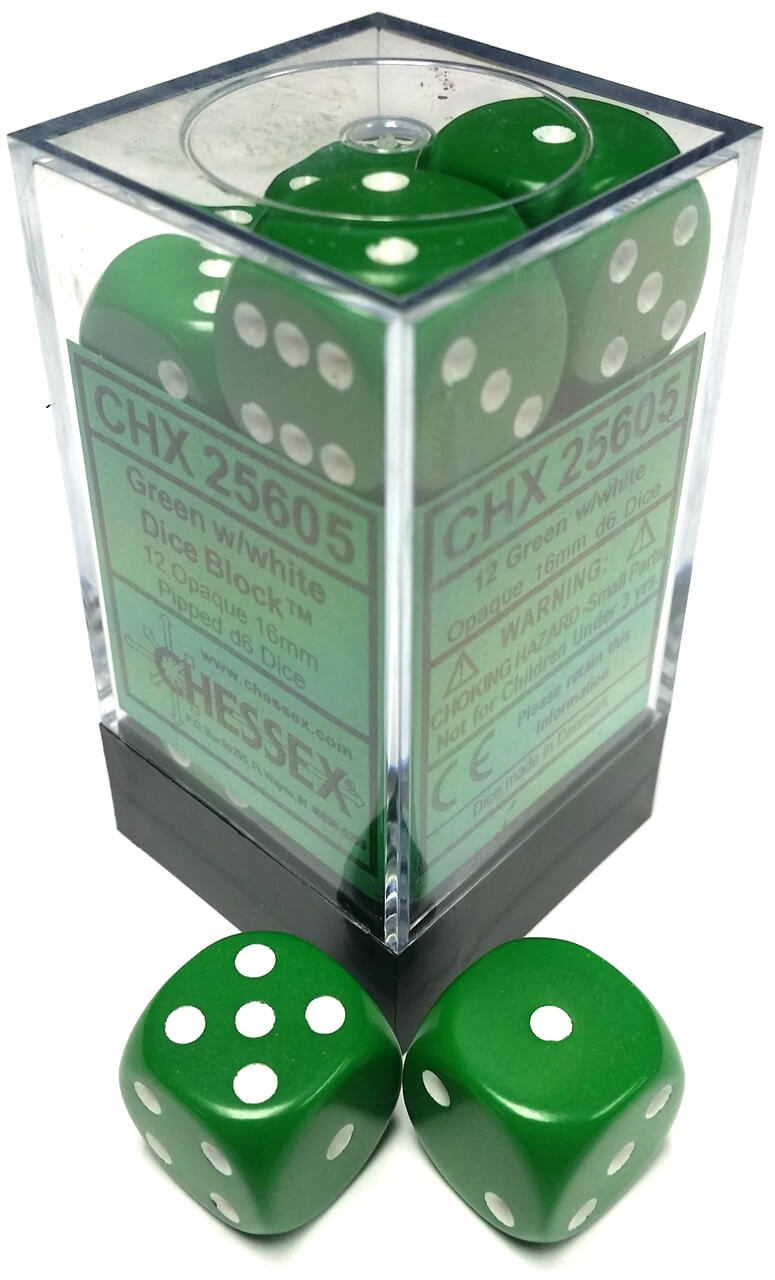 Opaque: 16mm D6 Green/White (12)