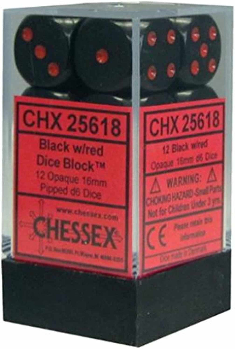 Opaque: 16mm D6 Black/Red (12)