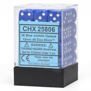 Opaque: 12mm D6 Blue/White (36)