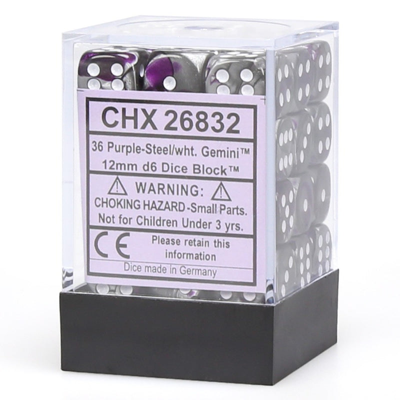 Gemini 2: 12mm D6 Purple Steel/White (36)