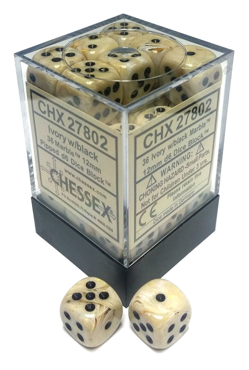 Marble 12mm D6 Ivory/Black (36)