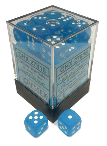 Frosted:12mm D6 Caribbean Blue/White Block (36)
