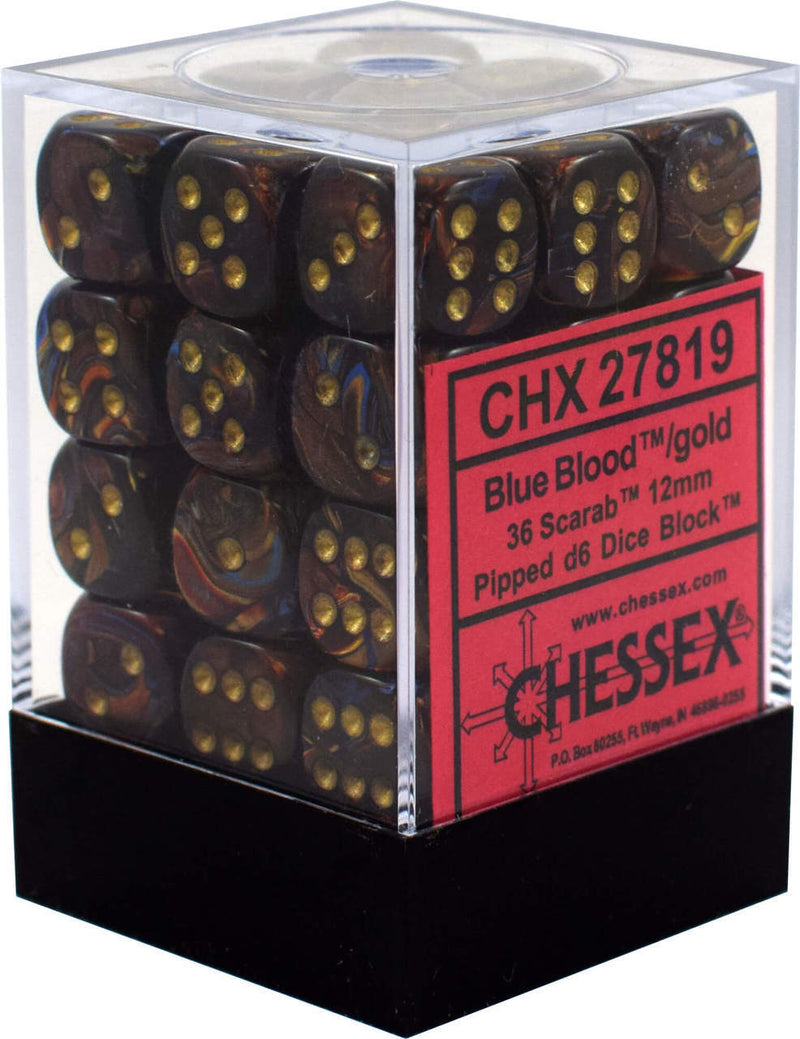 Scarab 12mm D6 Blue/Blood/Gold (36)