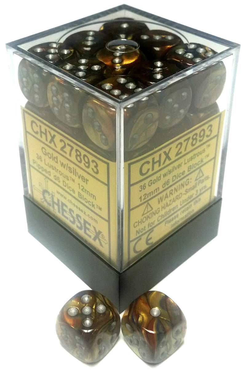 Lustrous: 12mm D6 Gold/Silver/Black (36)
