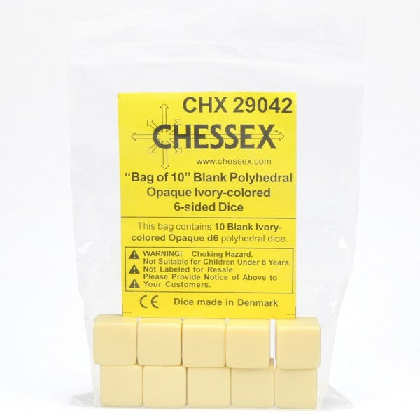 Opaque: Poly Ivory Blank D6 Bag of Dice (10)