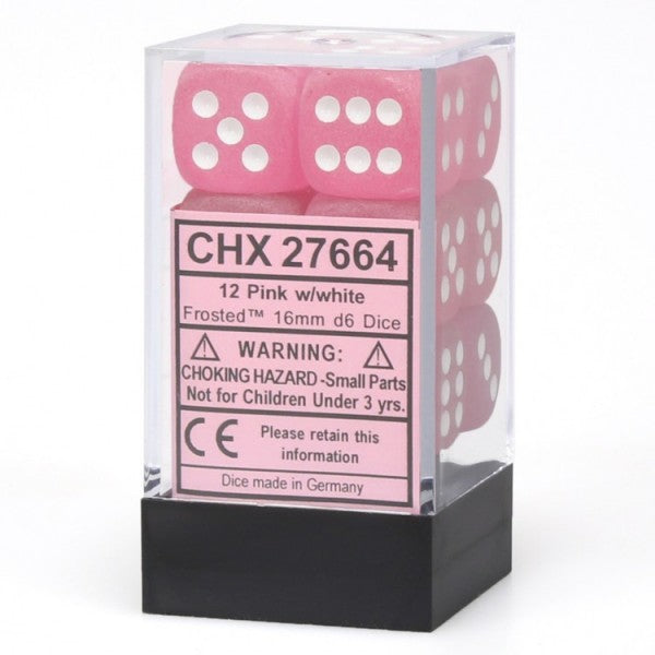 Frosted: 16mm D6 Pink/White Block (12)