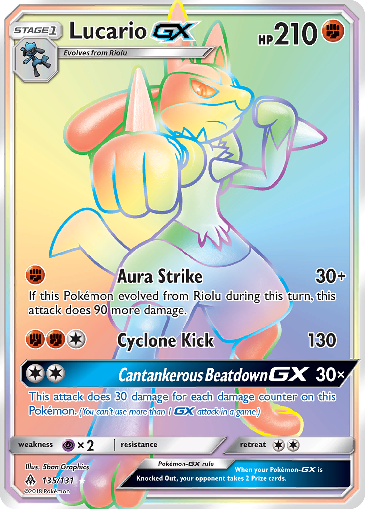 rainbow rare pokemon cards gx Lucario GX (135/131) [Sun & Moon: Forbidden Light] Near Mint Holofoil