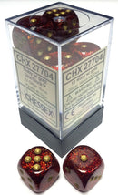 Glitter 16mm D6 Ruby/Gold (12)