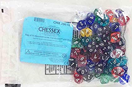 Translucent: Poly D10 Assorted Bag of Dice (50)