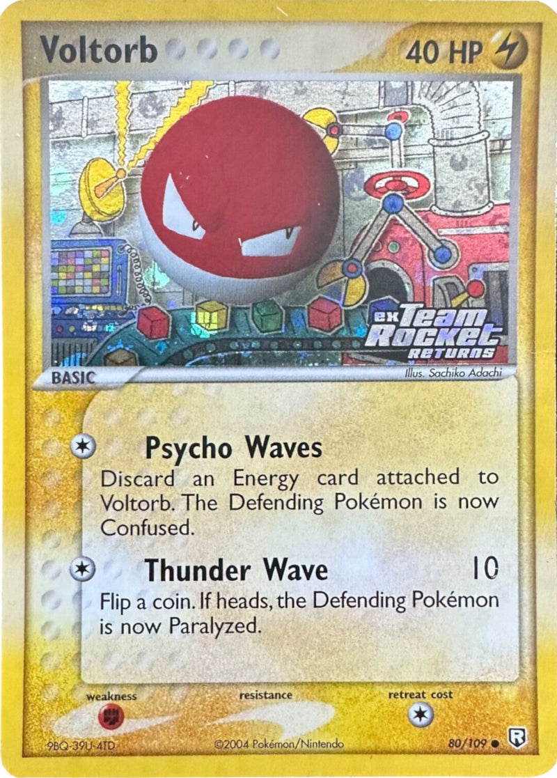 voltorb pokemon card value Gym Heroes Common Lightning Lightning Thunder Wave Flip a coin Voltorb (80/109) (Stamped) [EX: Team