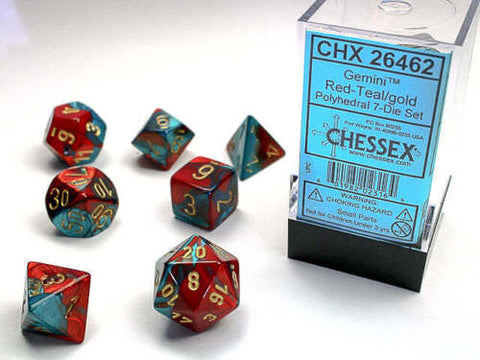 Gemini: Mini-Polyhedral Red-Teal/gold 7-Die Set