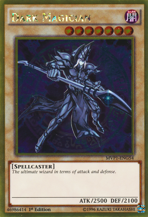 1996 dark magician yugioh card MVP1-ENGV3 Gold Secret Rare Limited Edition Near Spellcaster Level 7 ATK/2500 DEF/2100 The ultimate wizard in terms of attack and defense. YuGiOh Starter Deck Yugi Single